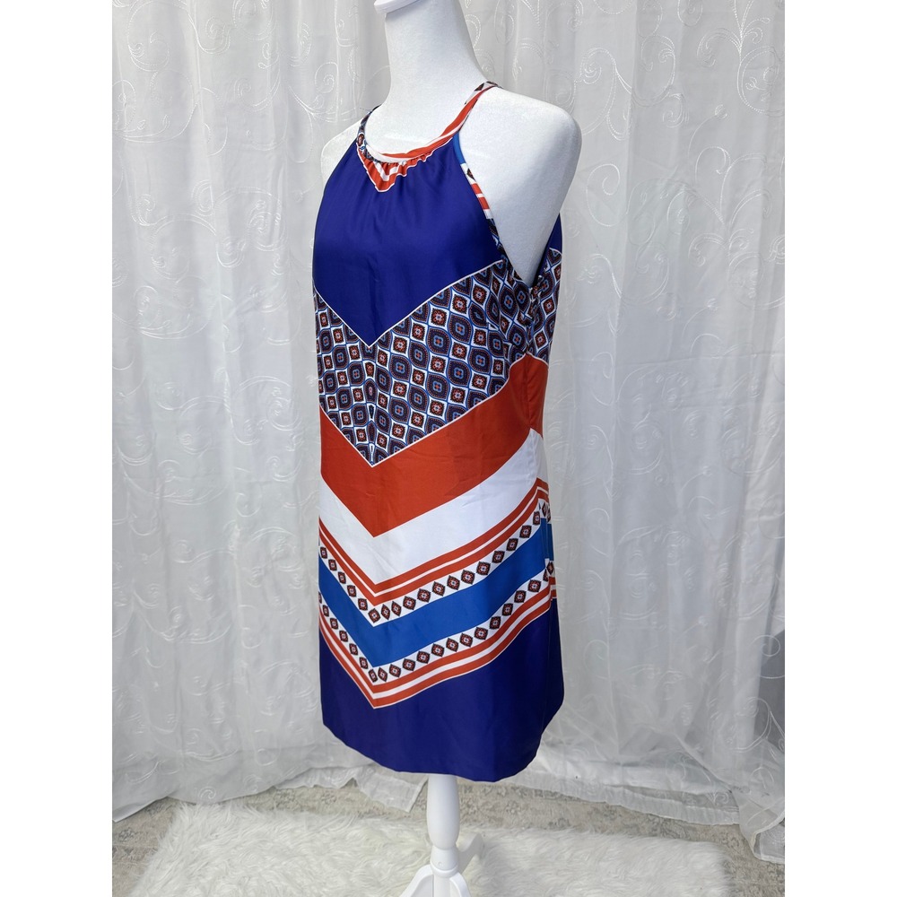 Banana Republic Blue Orange Chevron Halter Shift Dress Geometric Print Sz 4 - Picture 3 of 9